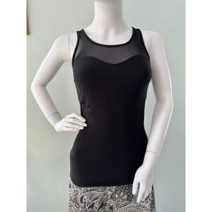 90 Degree Black Sleeveless Mesh Sheer Detail Workout Yoga Tank Top Size XS